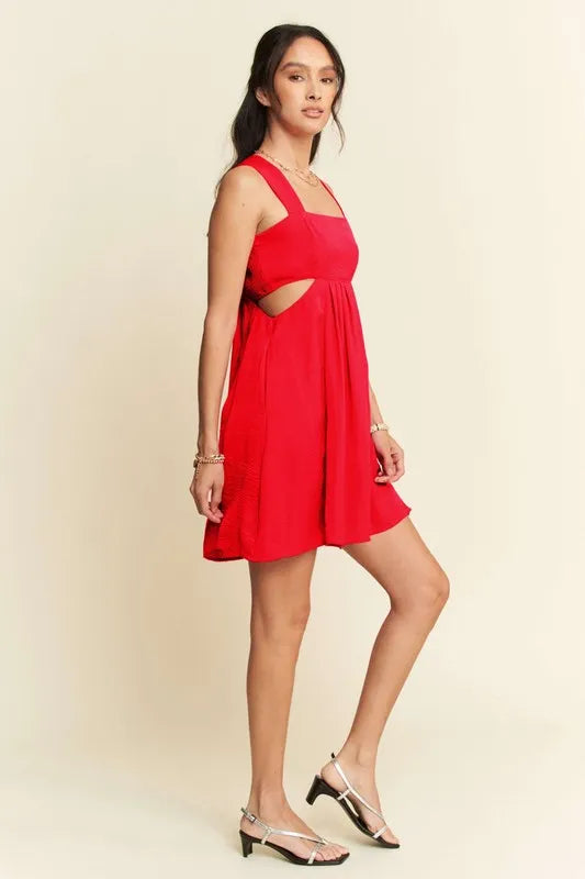 Davi & Dani Washed Satin Cutout Skirt Bandeau Mini Dress OutfitFlow