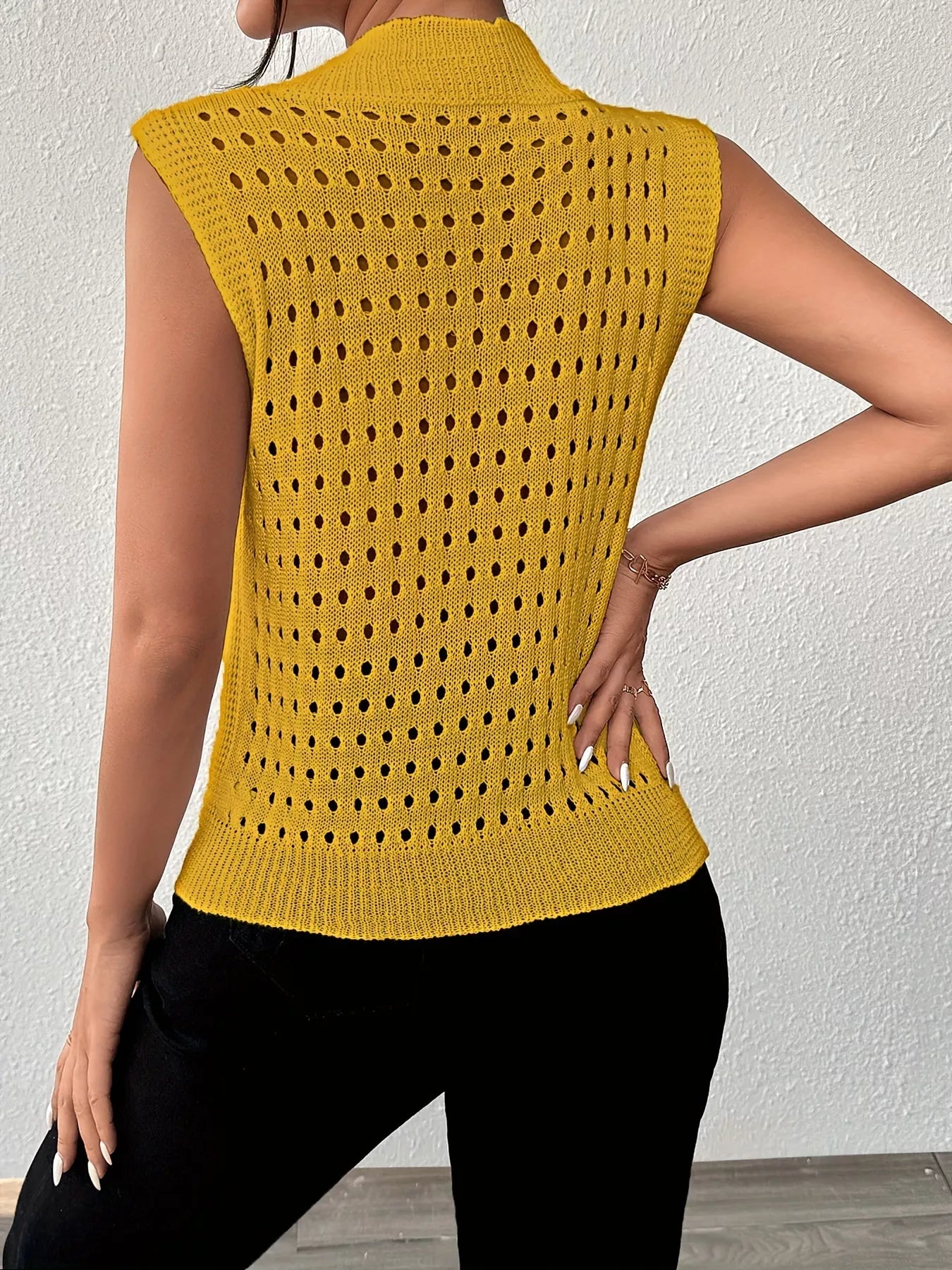 Hollow Out Round Neck Knit Tank OutfitFlow