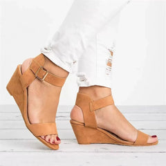 Open Toe Wedge Sandals Camel OutfitFlow
