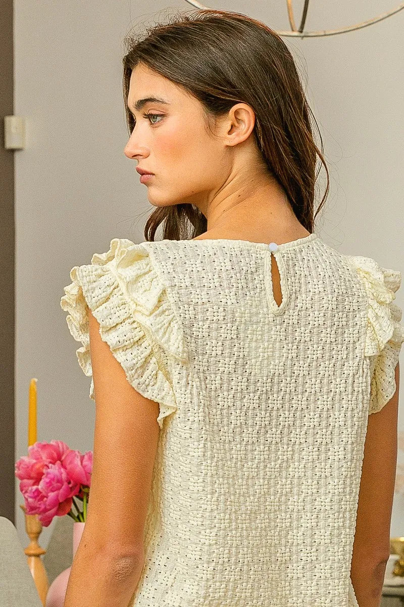 BiBi Floral Ruffled Armhole V-Neck Top OutfitFlow