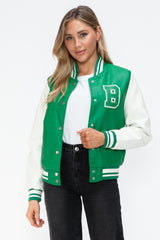 Outfit Flow - Love Me Now PU Leather Contrast Snap Down Bomber Jacket