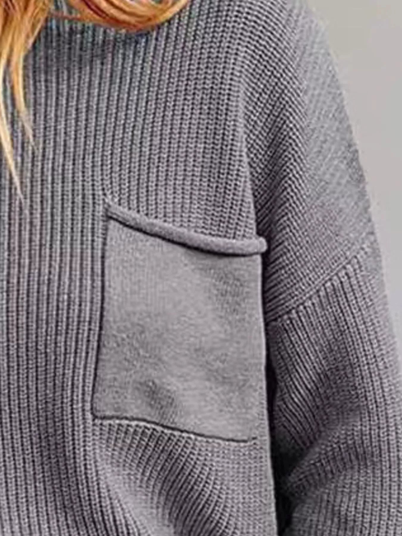 Pocket Detail Dropped Shoulder Sweater OutfitFlow