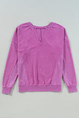 Notched Drop Shoulder Long Sleeve Sweatshirt OutfitFlow