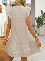 Ruffled Tie Neck Cap Sleeve Dress OutfitFlow