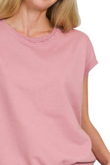 Zenana French Terry Round Neck Cap Sleeve T-Shirt OutfitFlow