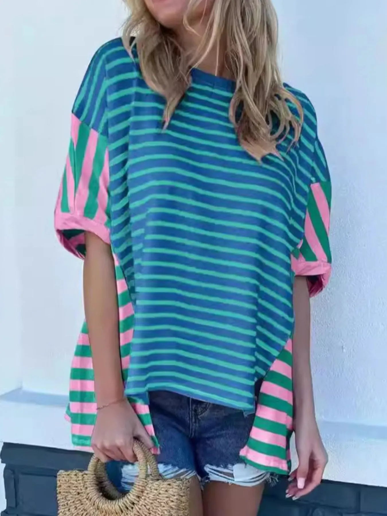 Colorful Striped Oversized T-Shirt OutfitFlow