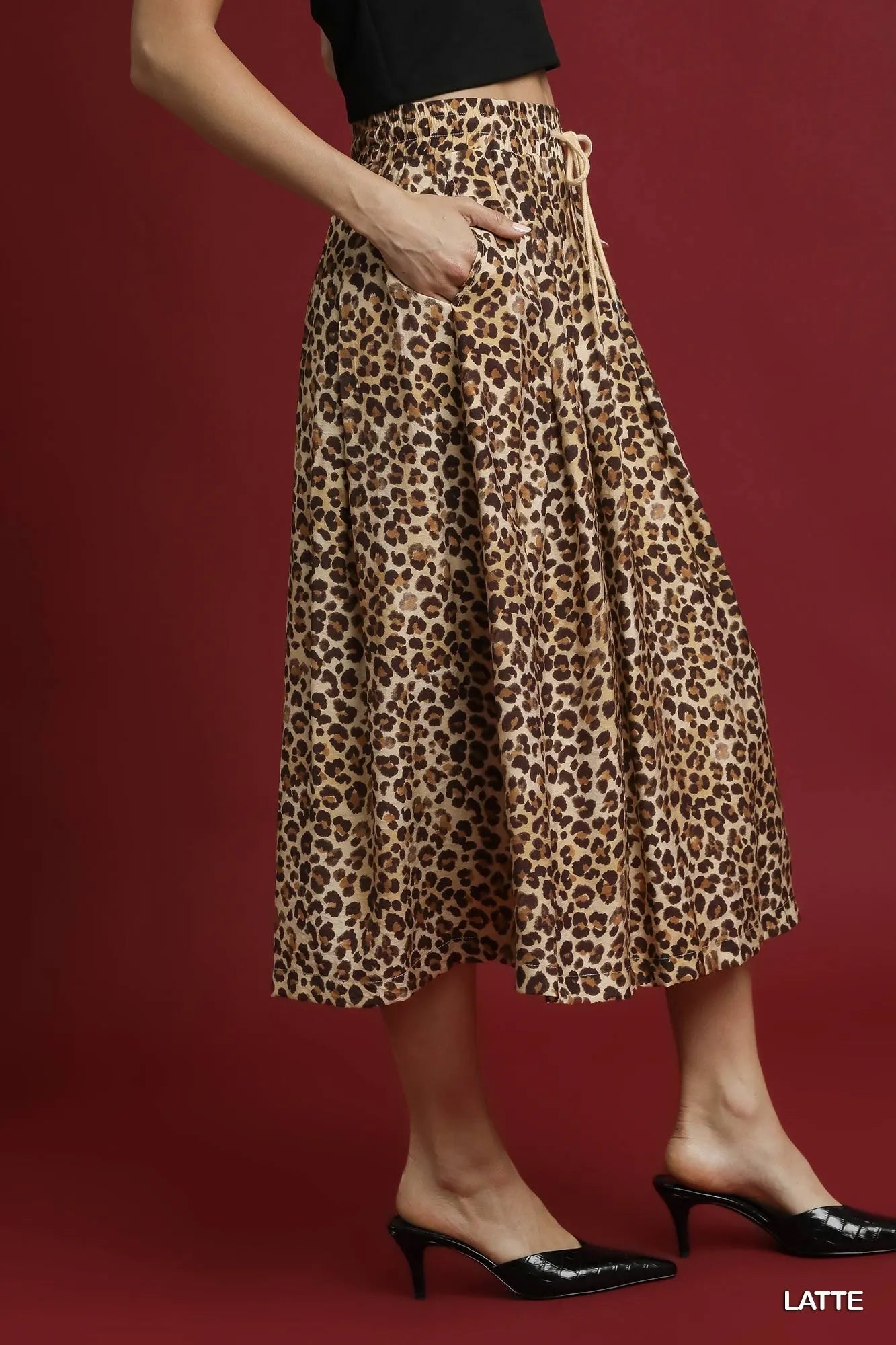 Umgee Drawstring Leopard Midi Skirt OutfitFlow