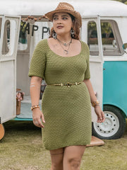 Plus Size Textured Knit Mini Dress OutfitFlow