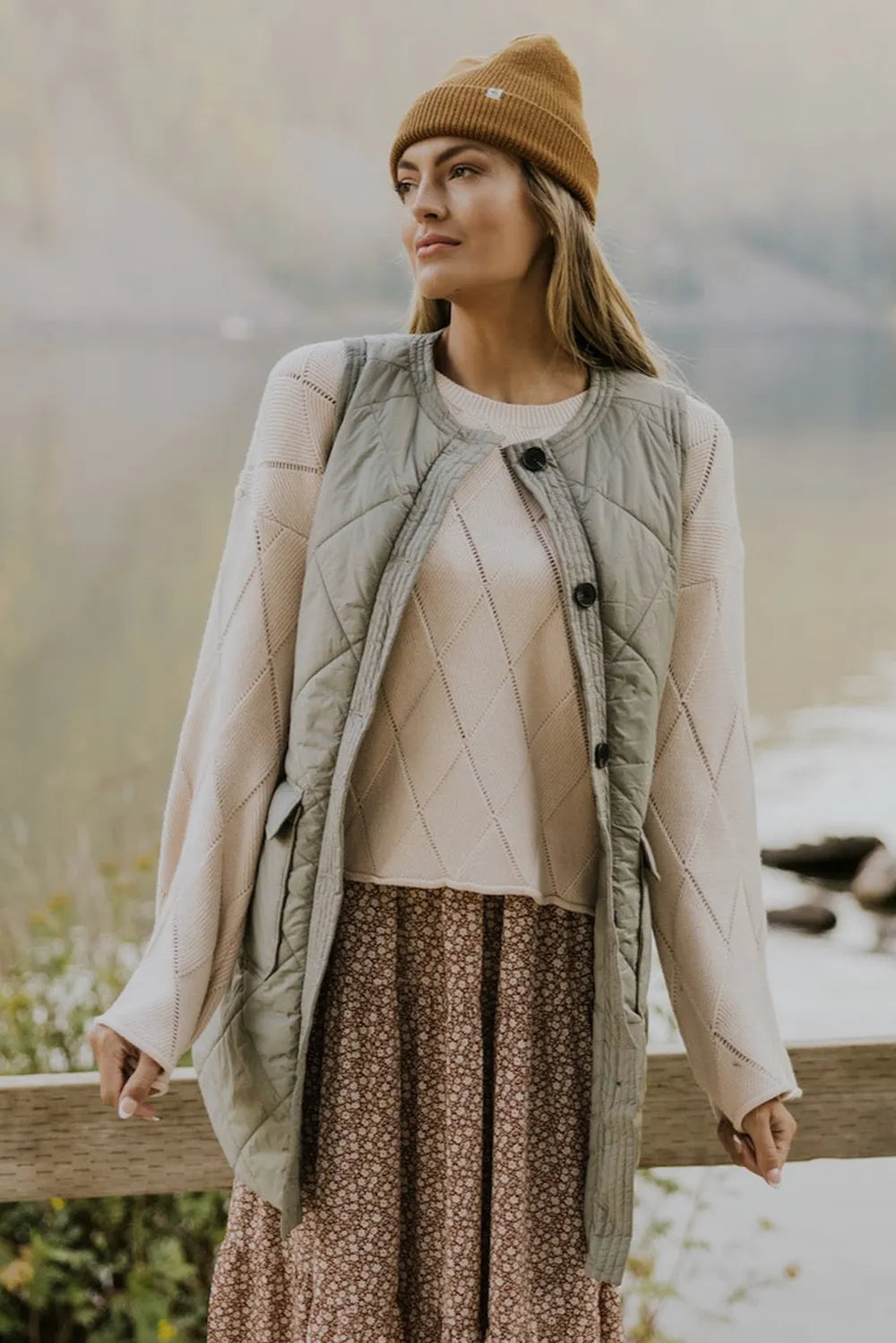 Button Up Pocketed Vest Coat Trendsi