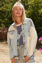 Outfit Flow - POL Raw Hem Crochet Embroidery Jacket with Chest Pockets