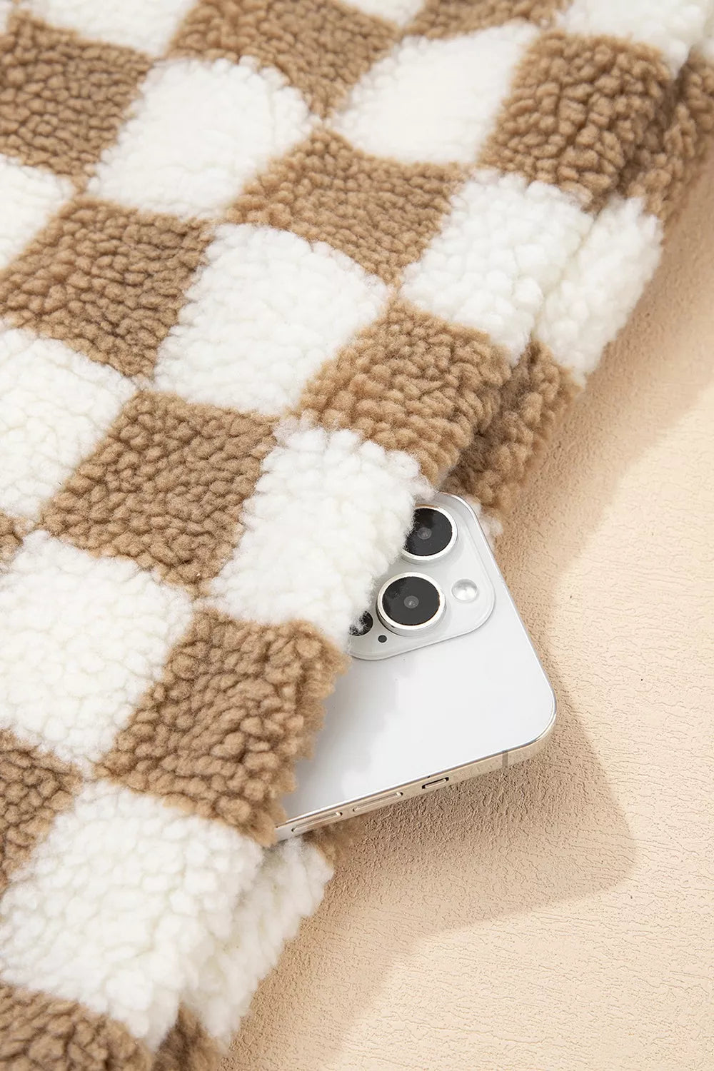 Checkered Sherpa Oversized Button Up Jacket Trendsi