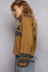POL Print Patch Round Neck Balloon Sleeve Cropped Top OutfitFlow