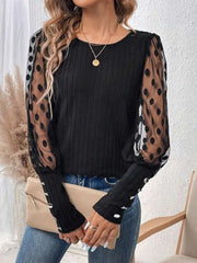 Polka Dot Sheer Sleeve Blouse OutfitFlow