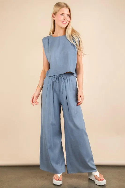 VERY J Solid Woven Top & Pants Set OutfitFlow