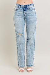 Judy Blue Full Size Hw Mineral Wash Destroy 90's Straight Jeans Plus Size LT OutfitFlow