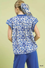 Umgee Abstract Print Short Sleeve Blouse Trendsi