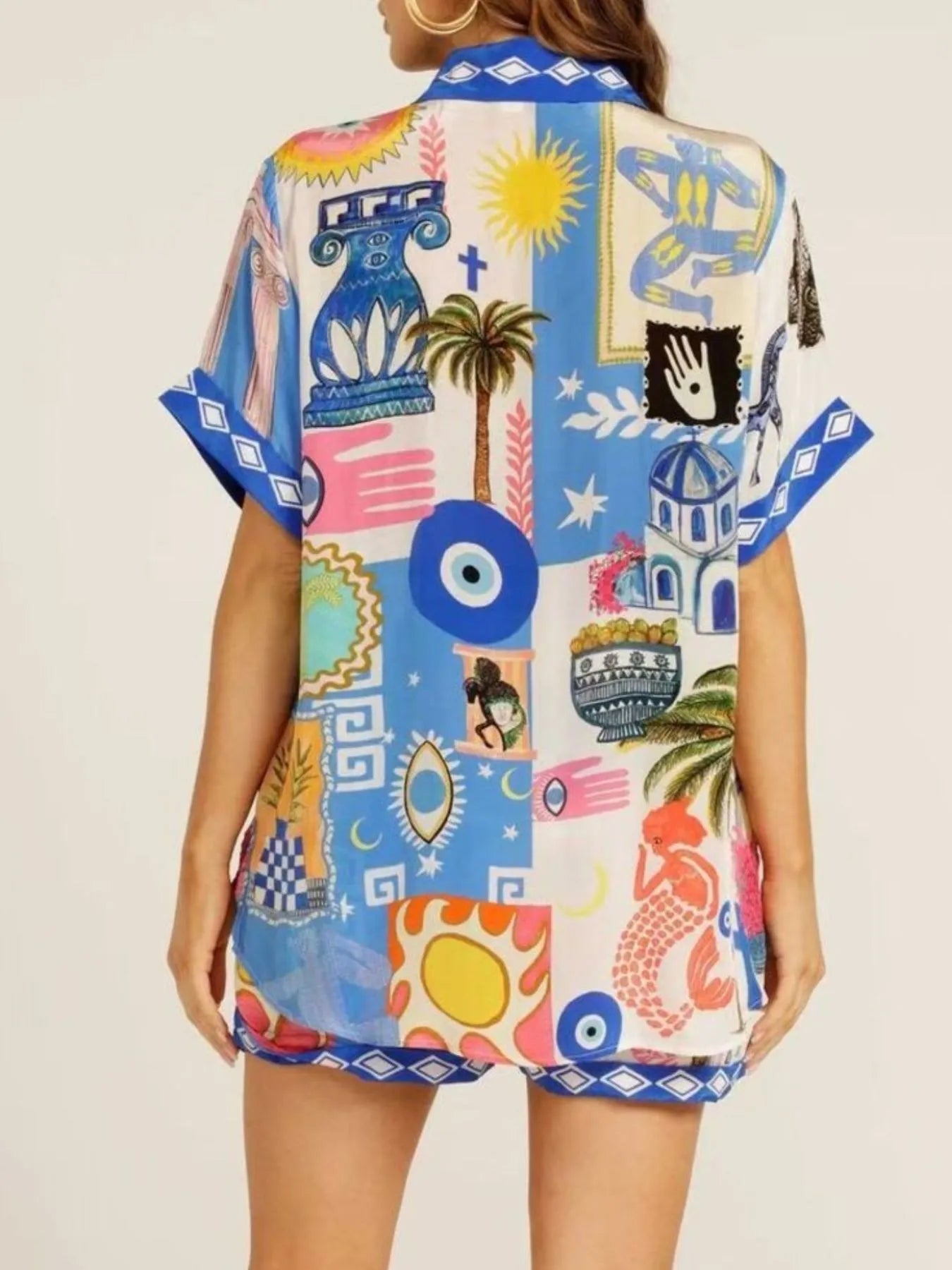 Printed Button Up Shirt and Shorts Set OutfitFlow