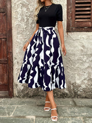 Outfit Flow - Printed Round Neck Short Sleeve Midi Dress