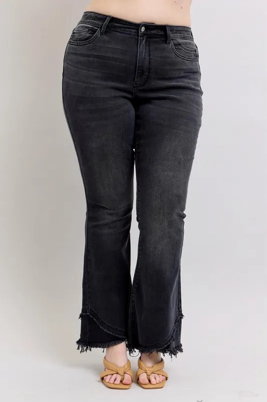 Judy Blue Full Size High Waist Flare W/ Mock Fray Tulip Hem Plus Size OutfitFlow