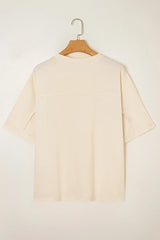 Flower Patched Exposed Stitching Trim Crew Neck Loose Tee OutfitFlow