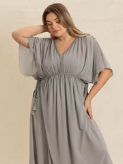 Plus Size V-Neck Flutter Sleeve Dress OutfitFlow