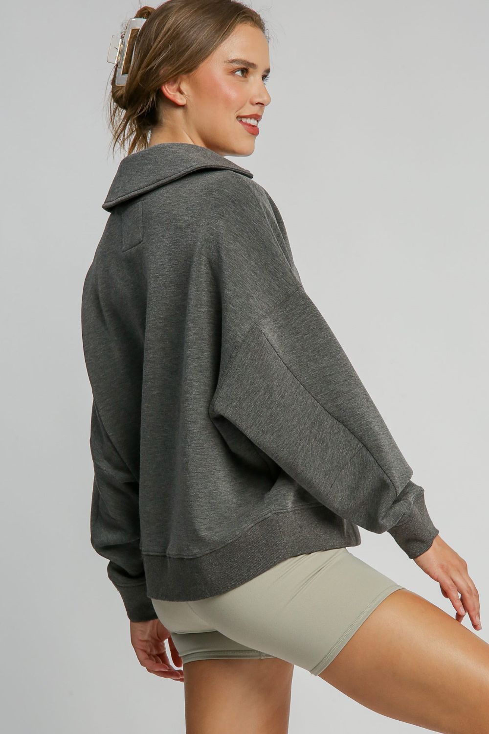 Outfit Flow - Umgee Johnny Collar Dropped Shoulder Sweatshirt