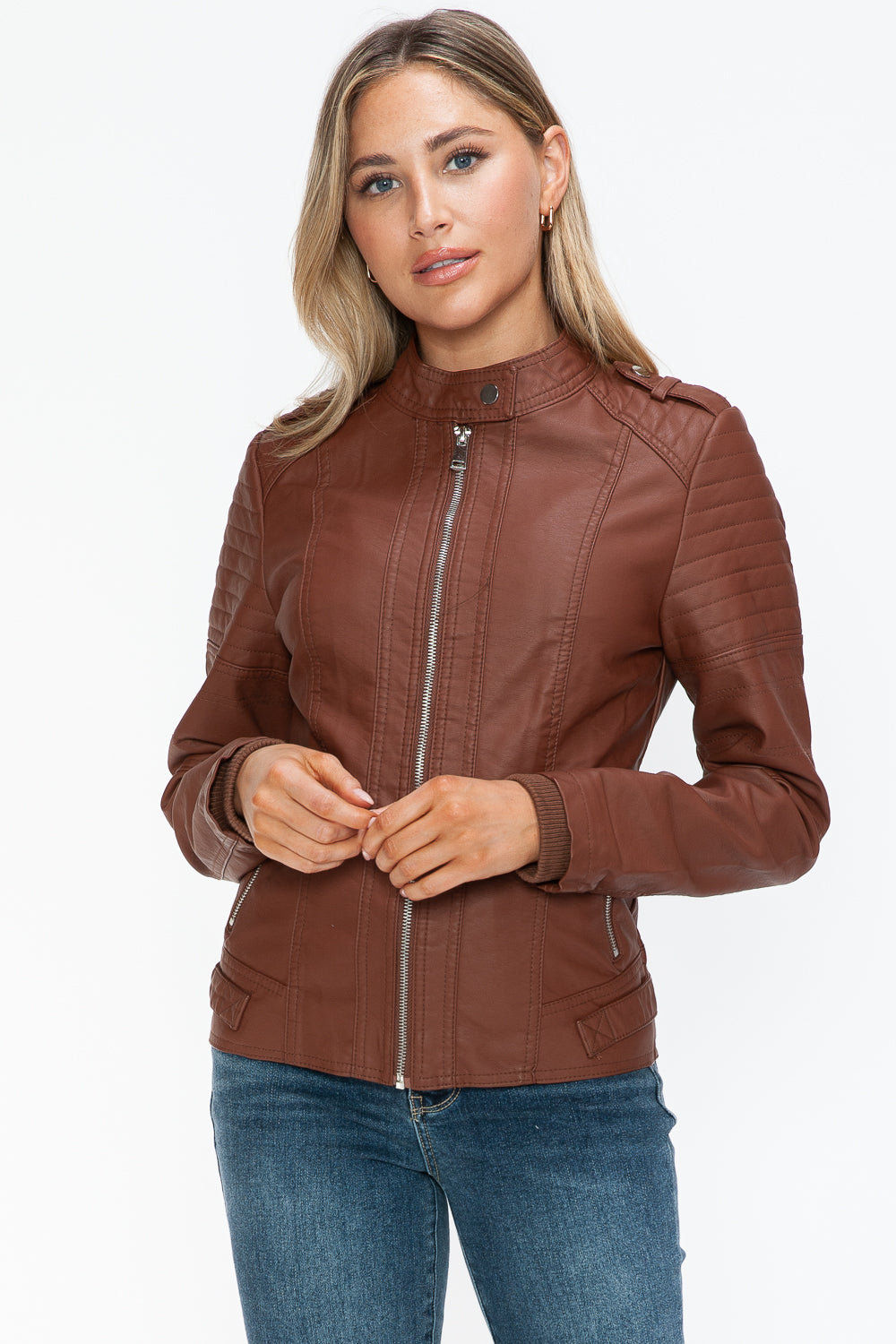 Outfit Flow - Snobbish PU Leather Biker Jacket with Side Zip Pockets