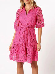 Lace Tie Waist Half Sleeve Dress OutfitFlow