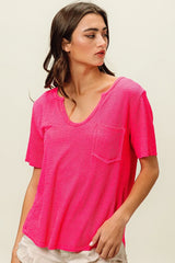 BiBi Waved Rib U Neck Top With Front Pocket OutfitFlow