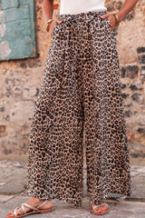 Outfit Flow - Leopard Drawstring Wide Leg Pants