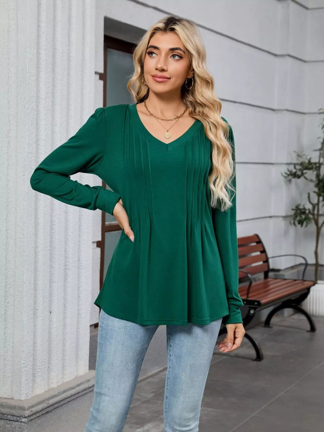 V-Neck Long Sleeve Relaxed Fit T-Shirt OutfitFlow