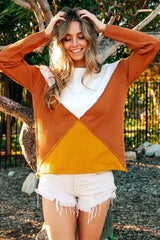 BiBi Color Block Geometric Sweater OutfitFlow