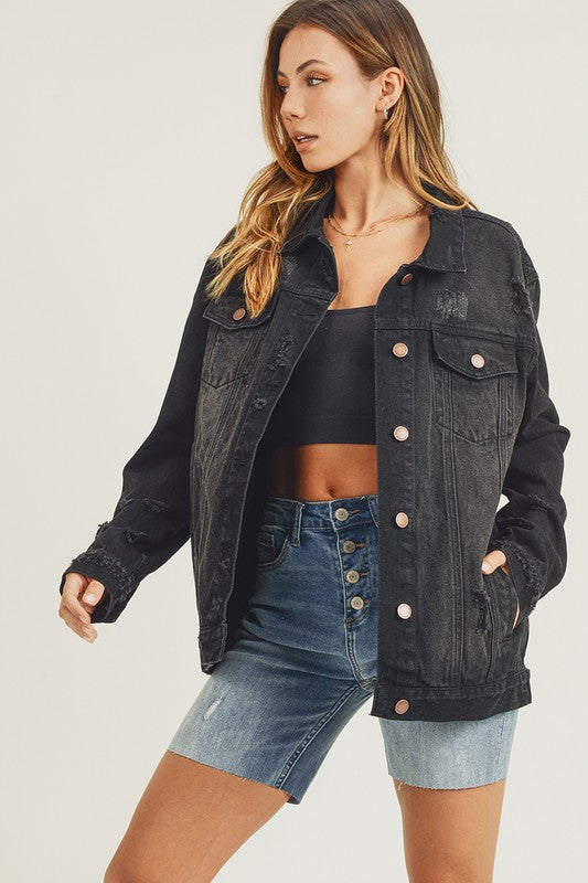 Outfit Flow - RISEN Full Size Distressed Long Sleeve Denim Jacket