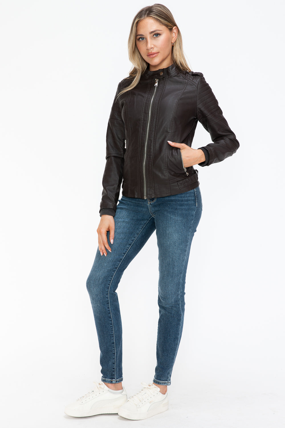 Outfit Flow - Snobbish PU Leather Biker Jacket with Side Zip Pockets