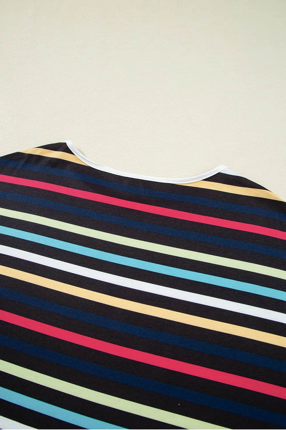 Colorful Striped Short Sleeve Casual T-Shirt OutfitFlow