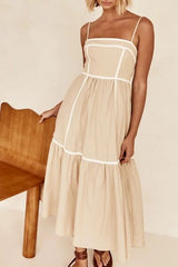 Contrast Trim Square Neck Midi Cami Dress OutfitFlow