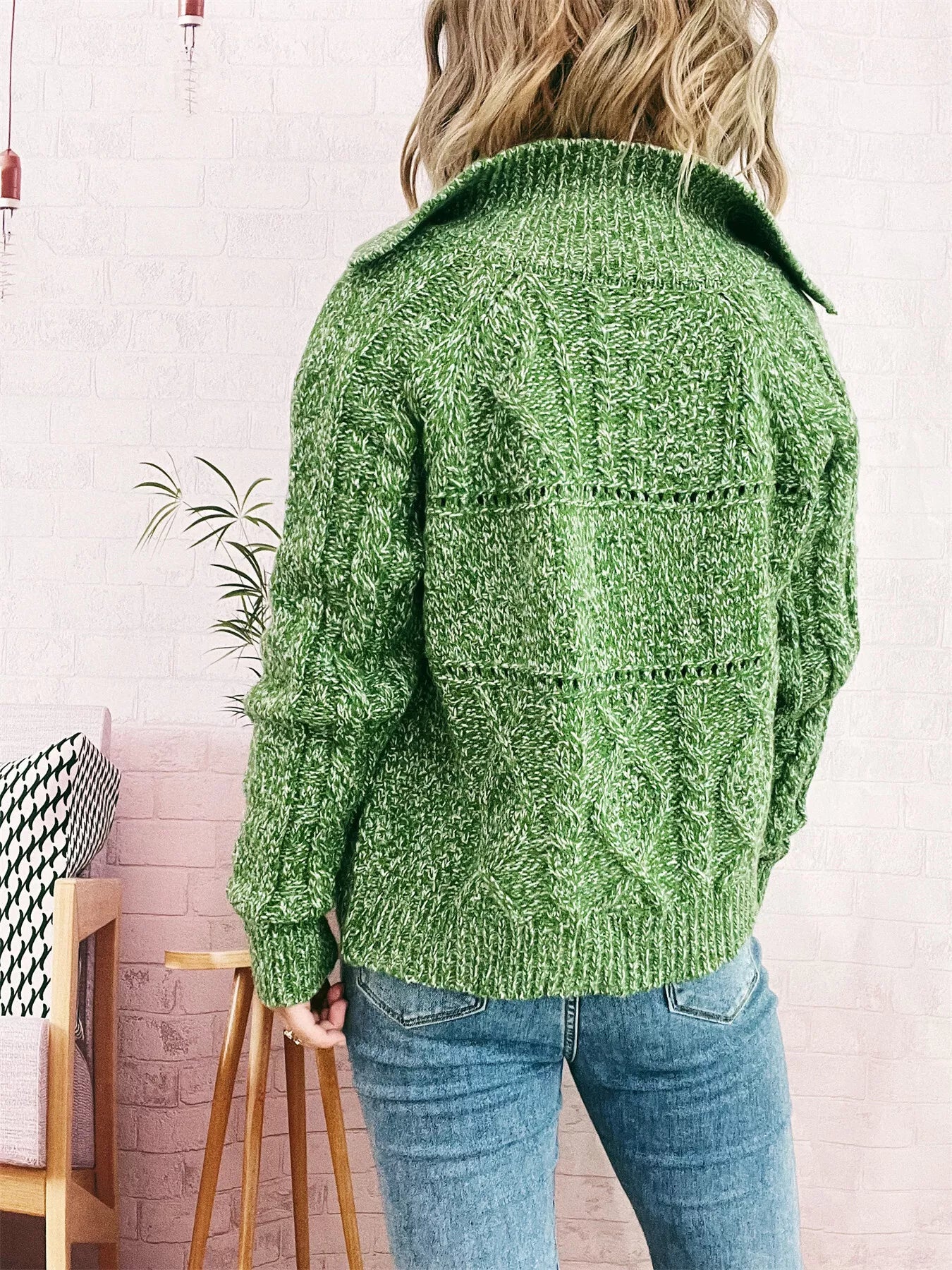 Openwork Cable Knit Button-Up Cardigan OutfitFlow
