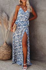 Printed Tied Maxi Cami Dress Sky Blue OutfitFlow