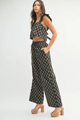 MABLE Floral Print Ruffle Top and Pants Set OutfitFlow