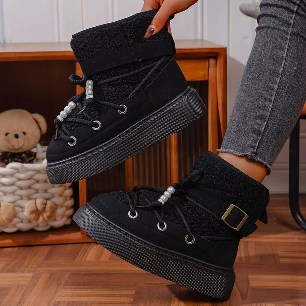 Lace Up Platform Boots Trendsi