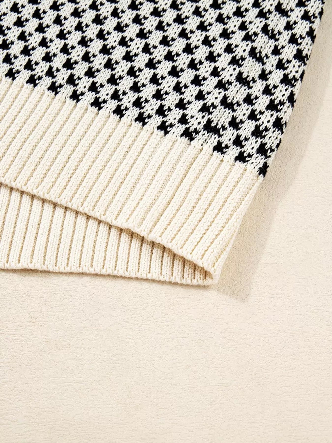 Contrast Color Pattern Lantern Sleeve Sweater OutfitFlow