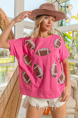 BiBi Game Day Sequins Patched Half Sleeves Top OutfitFlow