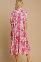 Umgee Full Size Ruffled Hem Floral Paisley Print Half Sleeve Midi Dress Plus Size OutfitFlow