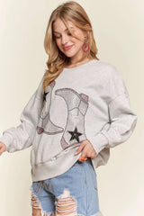 ADORA Rhinestone Accent Casual Sweatshirt OutfitFlow
