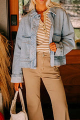 Zip Up Drop Shoulder Denim Jacket OutfitFlow