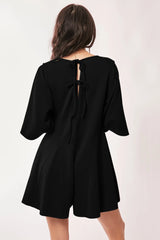 Davi & Dani Solid Draped Sleeve Ties Back Skort Romper OutfitFlow