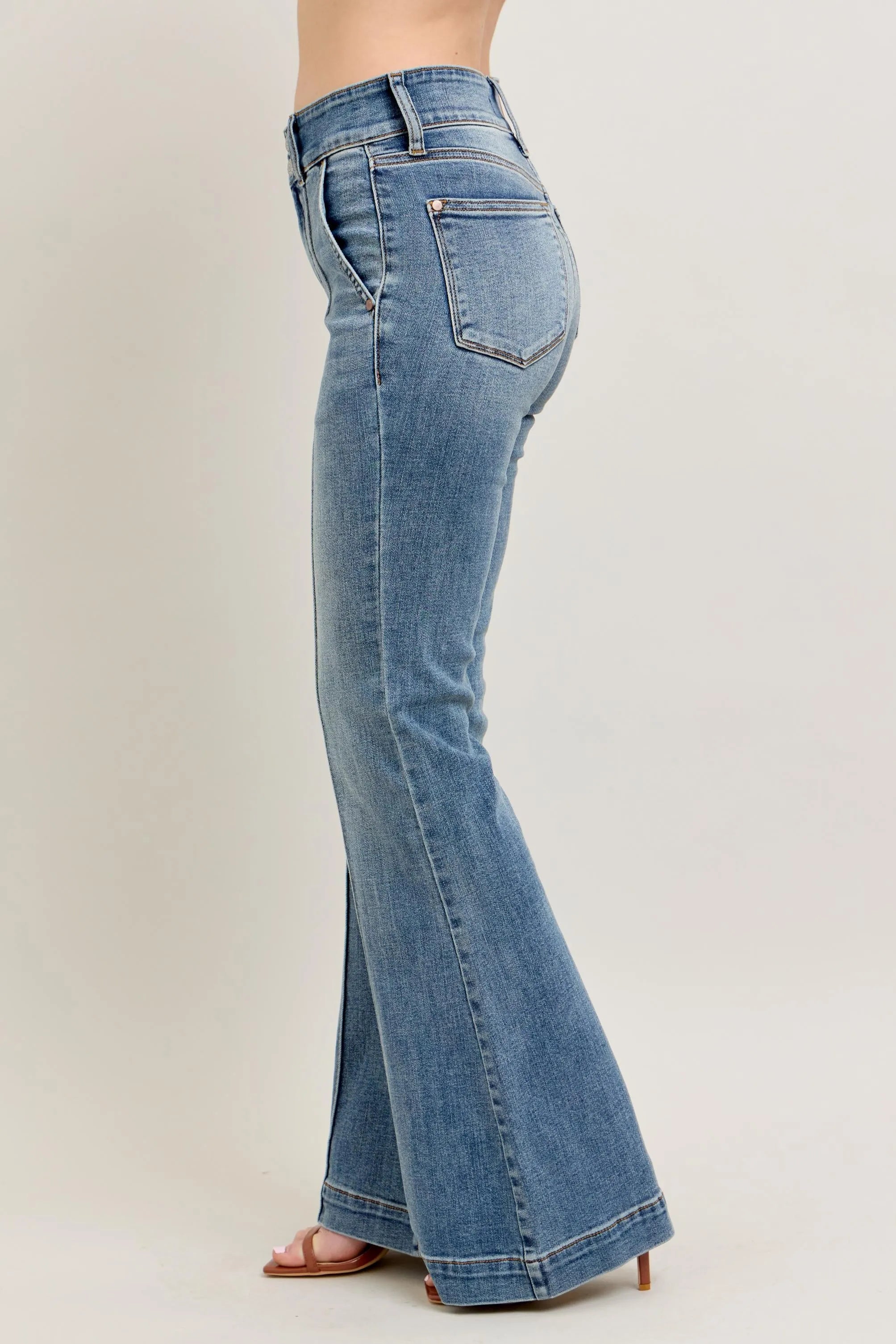 Judy Blue Full Size High-Waist Flare Denim Jeans with Front Seam Detail Plus Size OutfitFlow