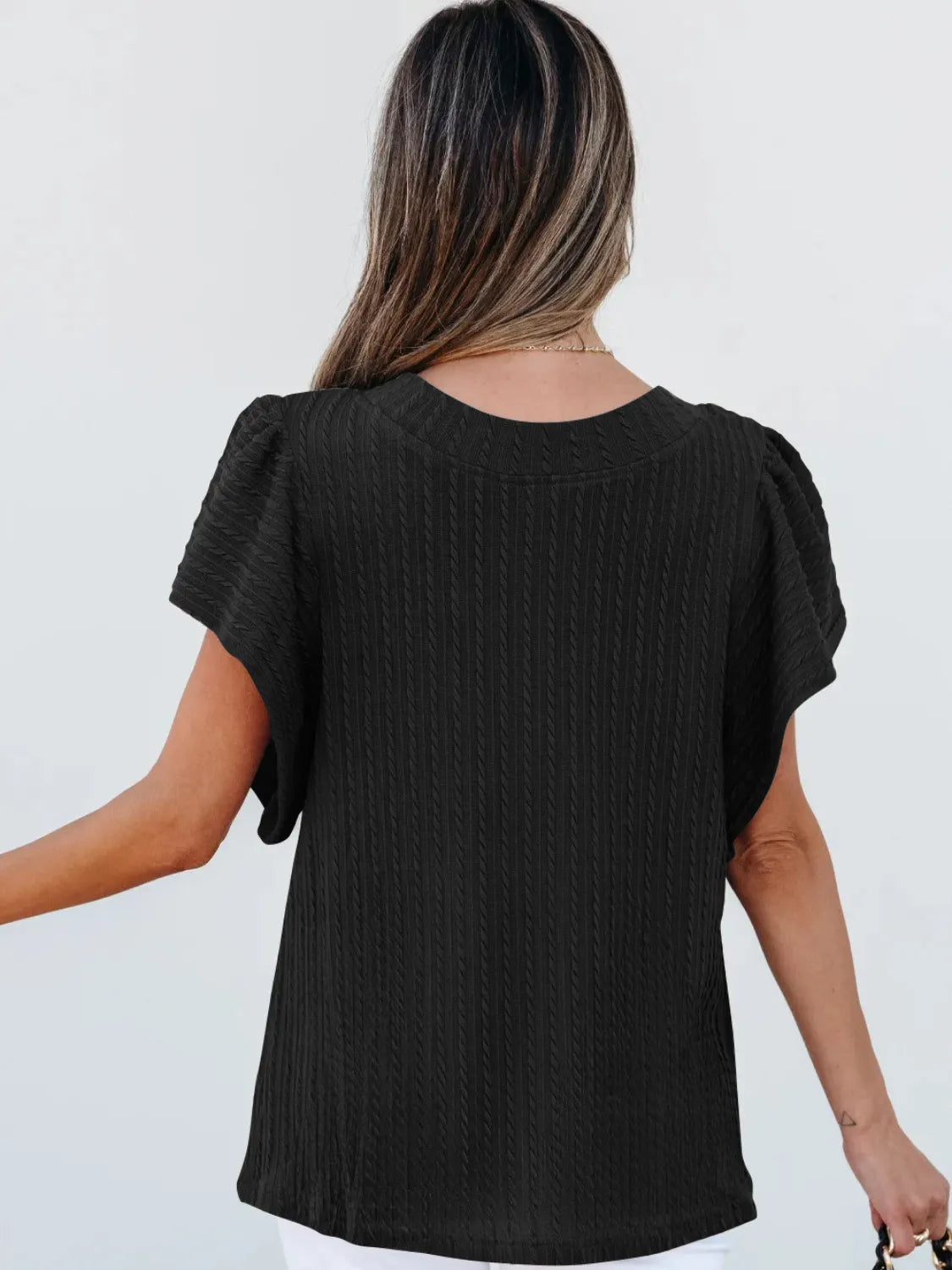 Round Neck Ruffle Sleeve Top OutfitFlow