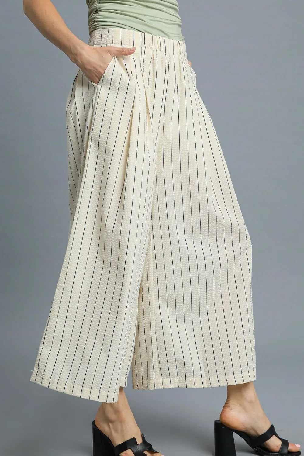 Umgee High-Waisted Wide Leg Striped Pants OutfitFlow