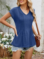 Casual V-Neck Pleated Front T-Shirt OutfitFlow